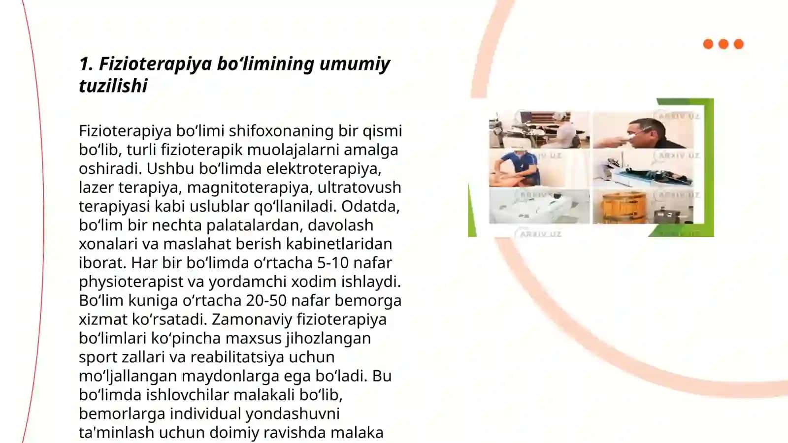 Fizioterapiya boʻlimining tuzilishi va ish tartibi 3