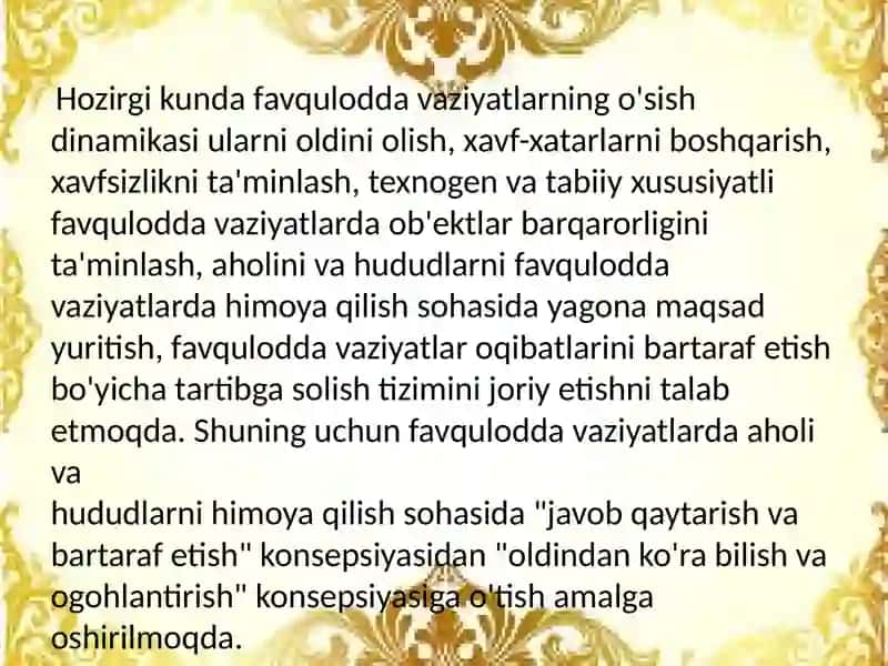 Favqulot davaziyatlarda ahvolining xatti xarakati 3