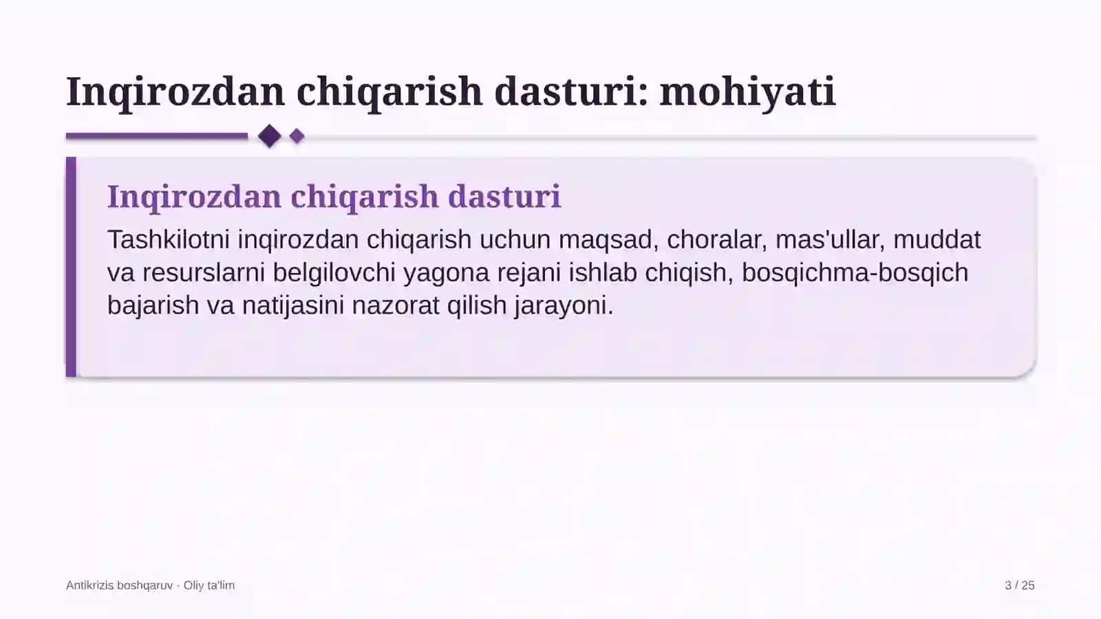 Antikrizis boshqaruv · Oliy ta'lim 3