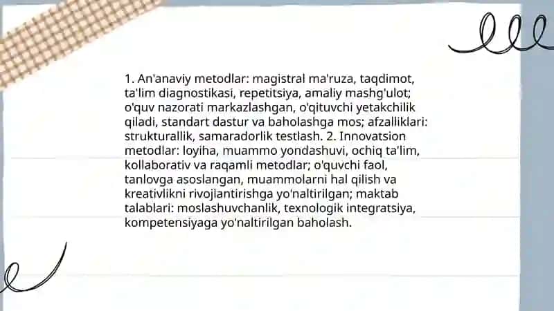 O'qitish metodlarining klassifikatsasi va zamonaviy maktab talablari 3