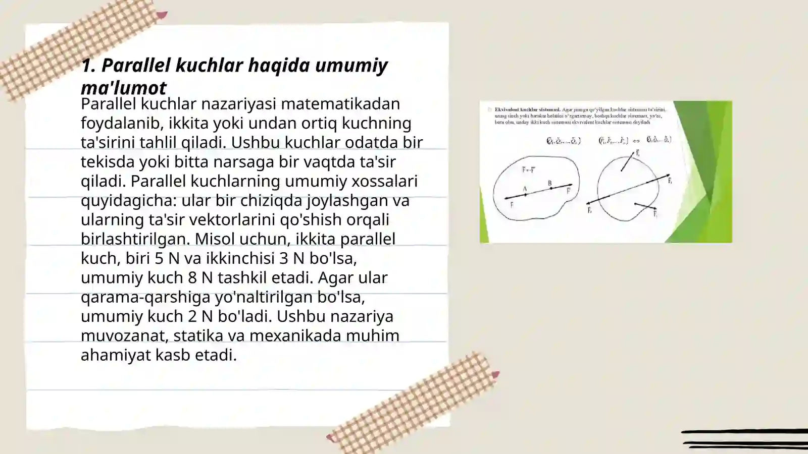 Parallel kuchlar sistemasining muvozanati 3