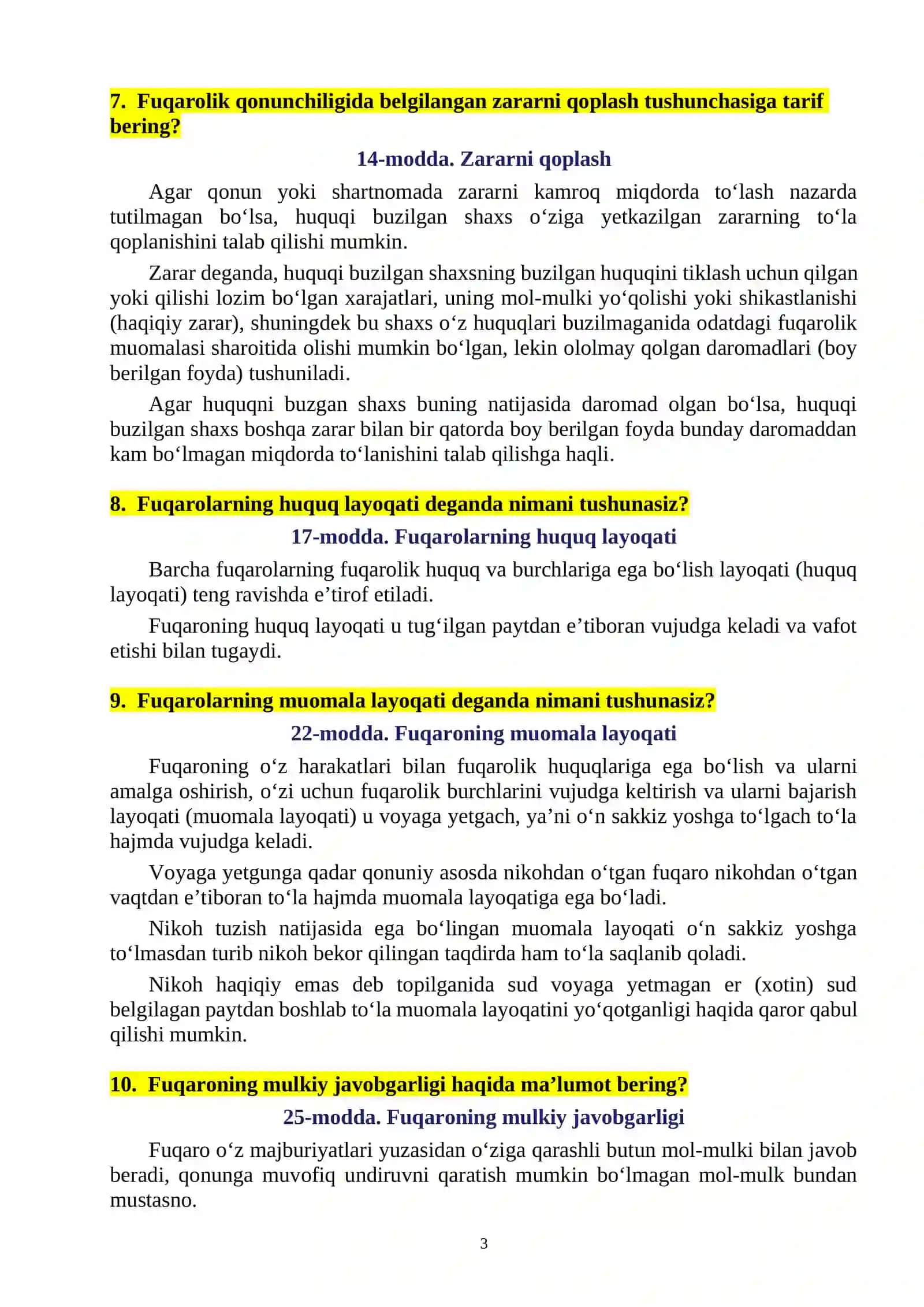 Adliya vazirligi tizimidagi bo‘sh lavozimlar uchun argos 200 ta savol va javoblar 3