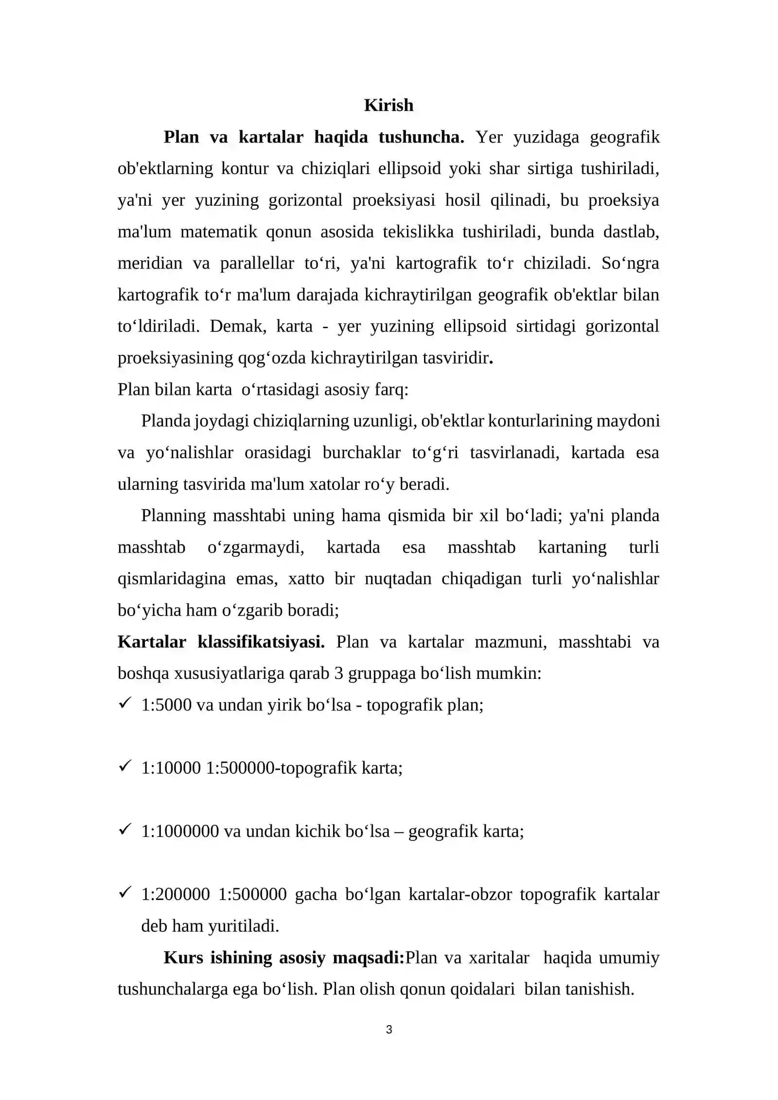KURS ISHI: “Plan olish haqida tushuncha” 3
