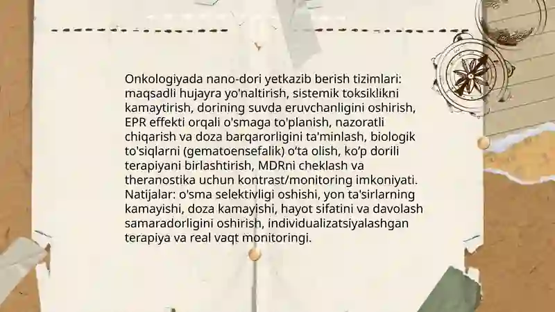 Bugungi kun tibbiyotining turli soxalarida nanotexnologiyalardan foydalanishning asosiy sabablari hamda uning natijalari 3