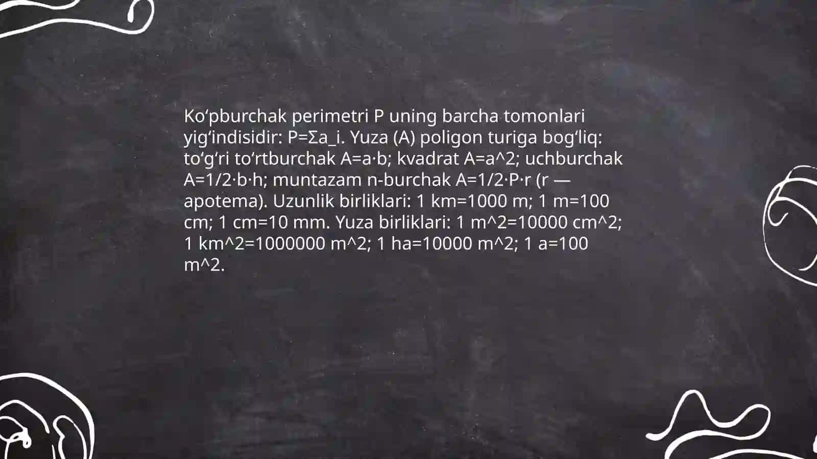 Koʻpburchaklar perimetri hamda yuzasini hisoblash 3