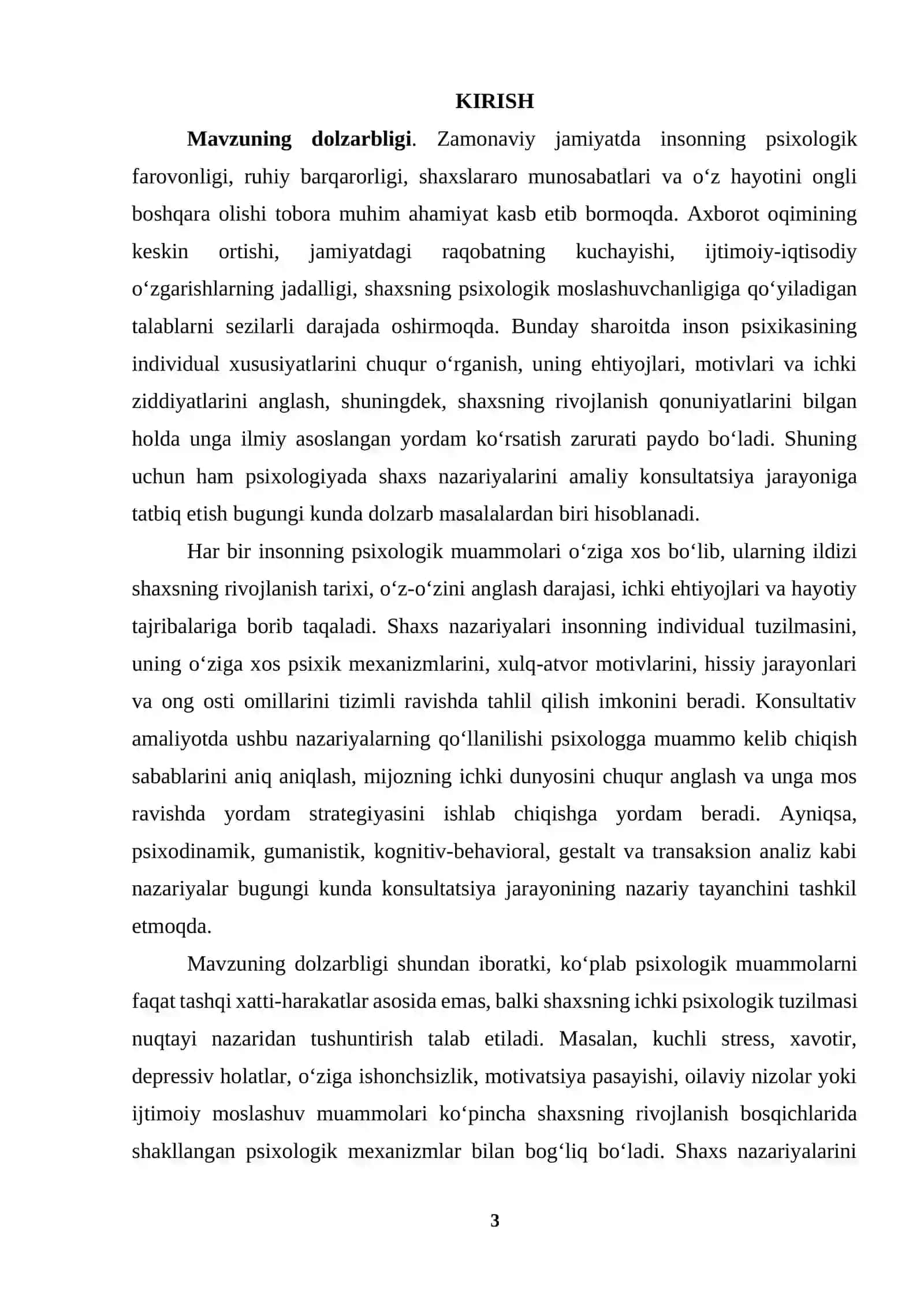 SHAXS NAZARIYASI VA KONSULTATSIYA AMALIYOTI 3