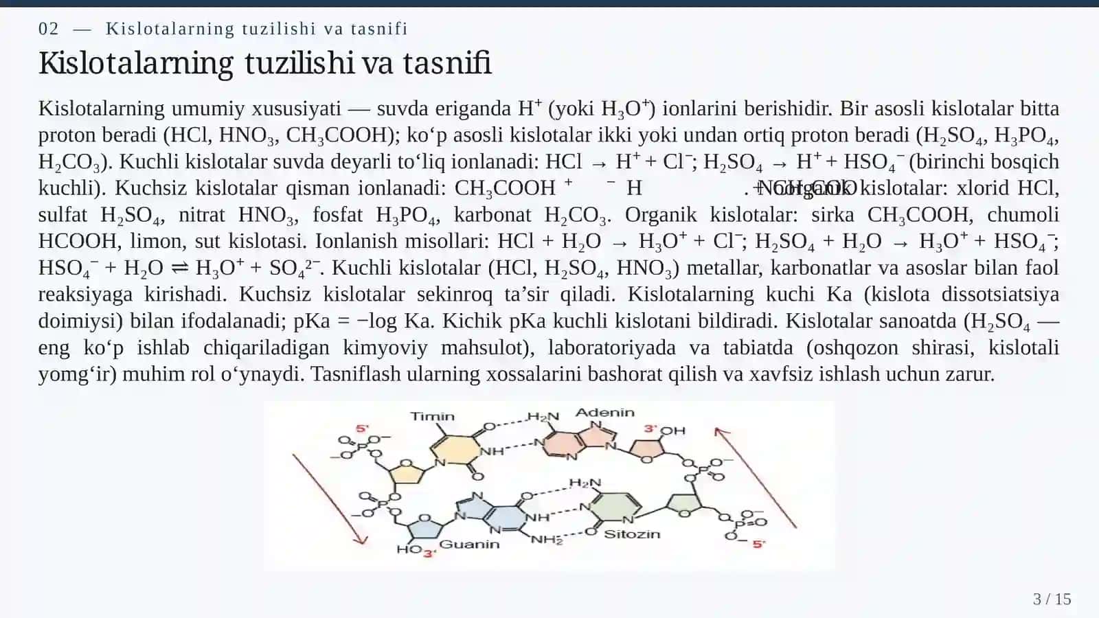 KISLOTALAR, ASOSLAR VA TUZLAR: XOSSALARI, REAKSIYALARI VA AMALIY AHAMIYATI 3