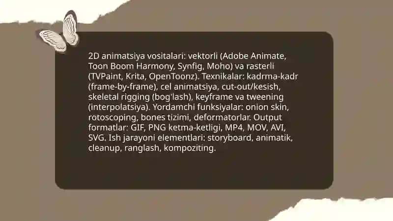 Animatsion lavhalarni yaratish va ishlov berish vositalari va manbaalari 3