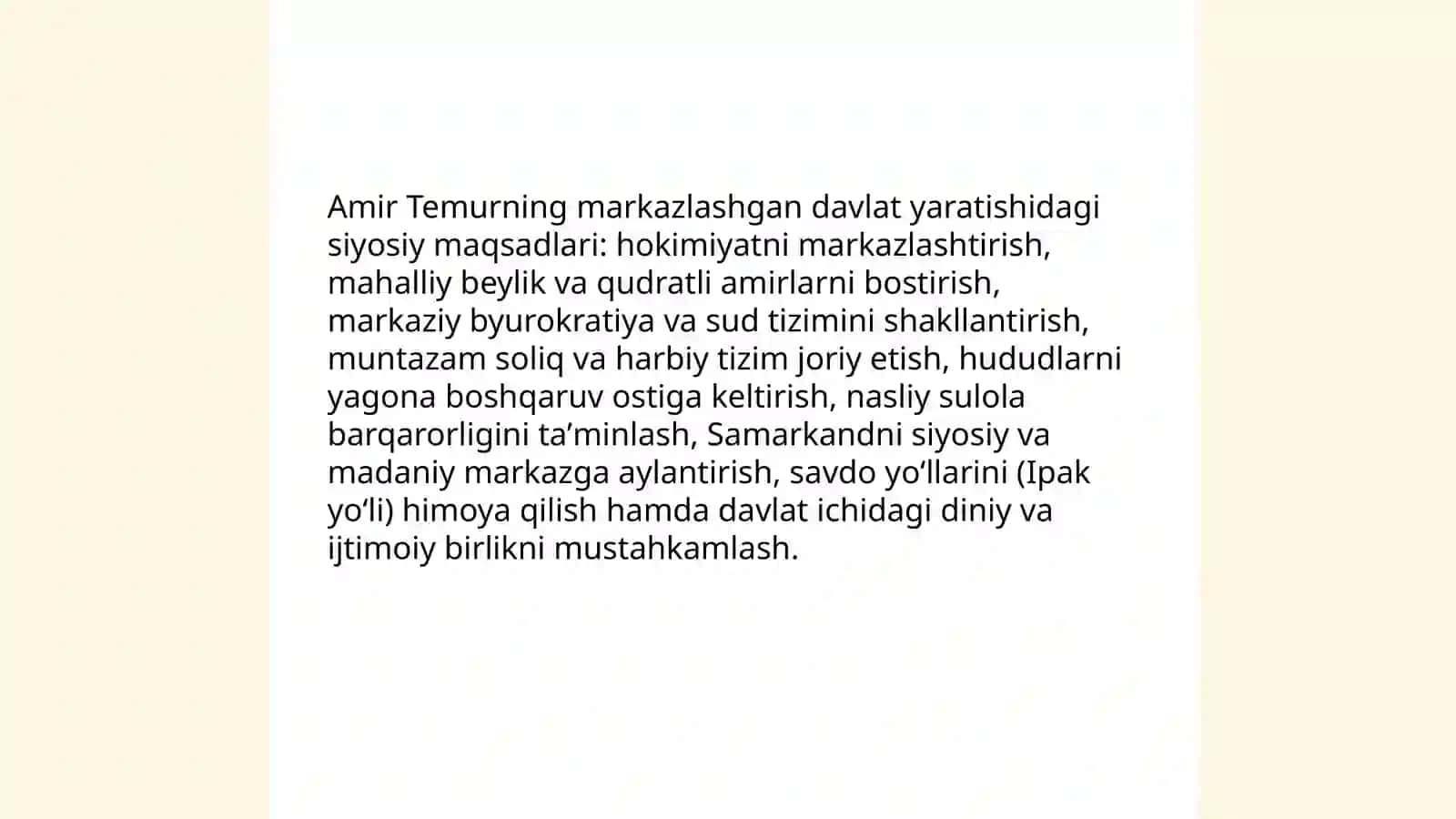Amir Temur markazlashgan davlat tuzish yoʻlida 3
