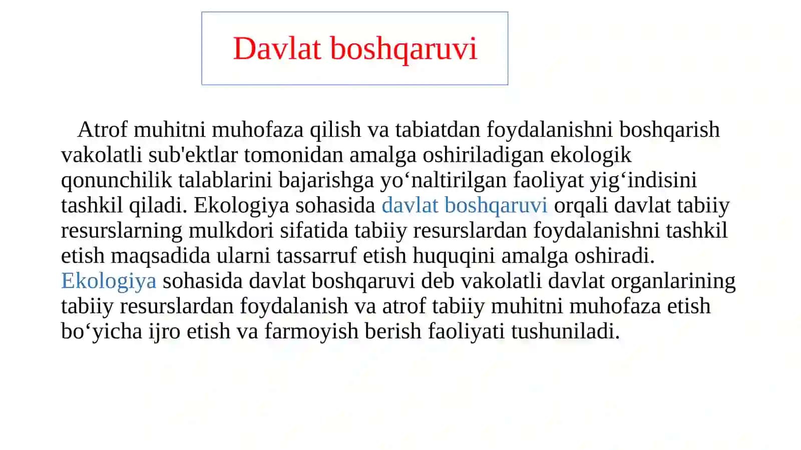 ATROF MUHITNI MUHOFAZA QILISH VA TABIATDAN FOYDALANISH SOHASIDA DAVLAT BOSHQARUVI 3