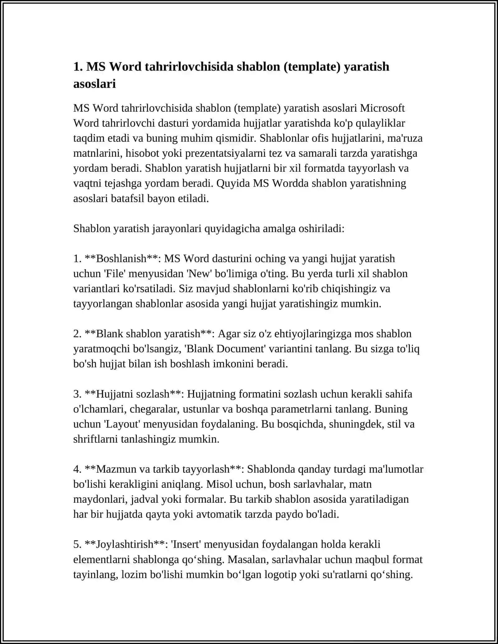 MS WORD TAXRRIRLAGICHIDA TURLI XIL BLANKALAR YARATISH 3