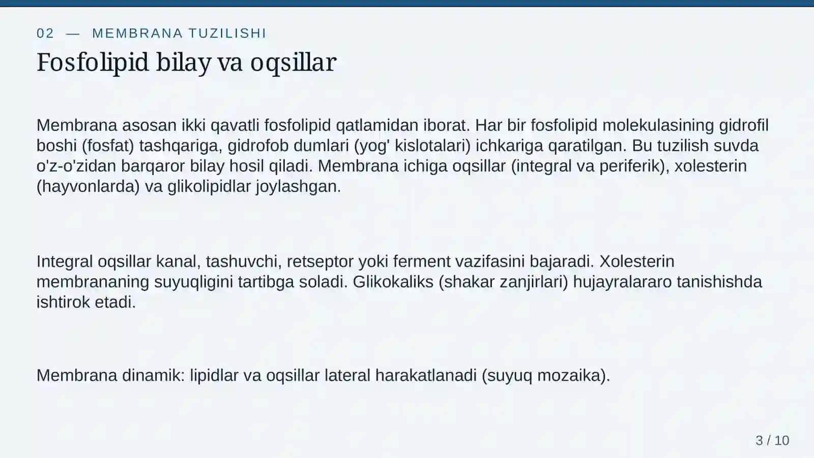 Hujayra membranasi va moddalarning hujayraga kirishi 3