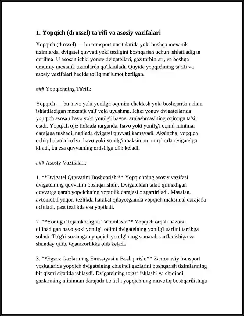 YOPQICHLAR ULARNING TUZILISHI VA ISHLASH PIRINSPLARI DROSSELLAR 3
