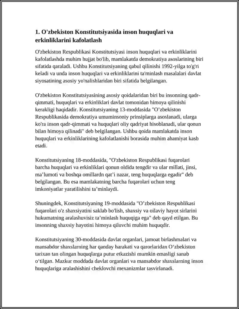 O'BEKISTON INSON HUQUQLARI VA ERKINLIKLARI KAFOLATINING YARATILISHI 3