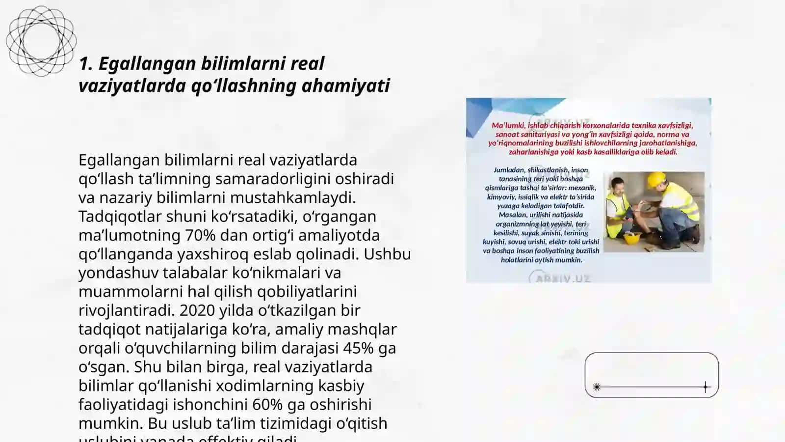 Egallangan bilimlarni hayotiy vaziyatlarga qoʻllashga doir uslubiy dars ishlanmasini ishlab chiqish 3