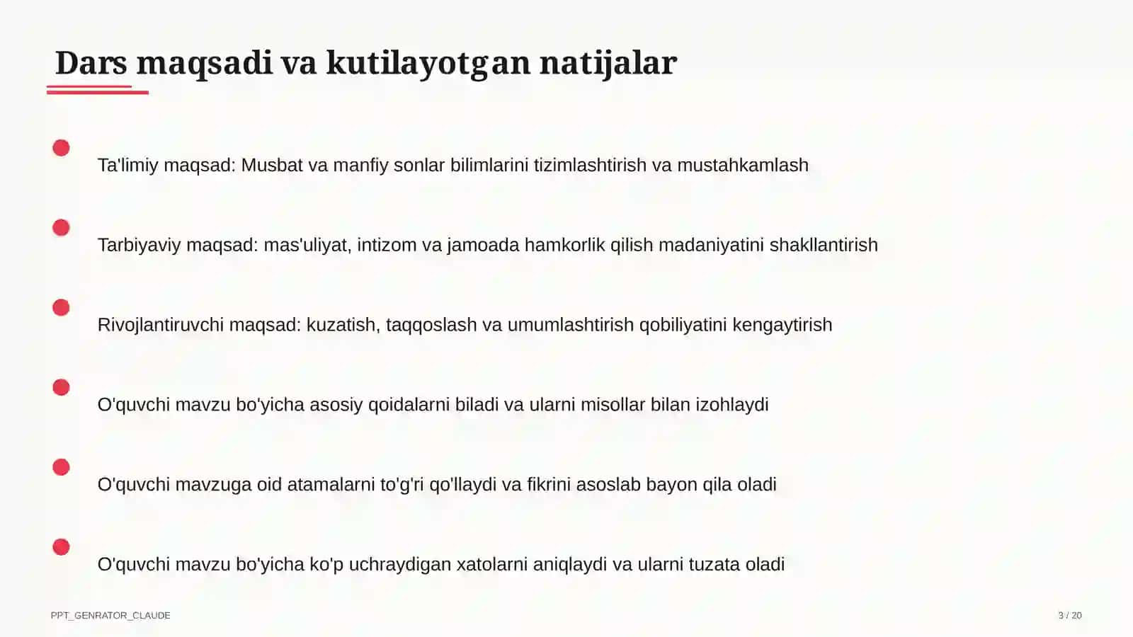 Musbat va manfiy sonlar (6-sinf) 2