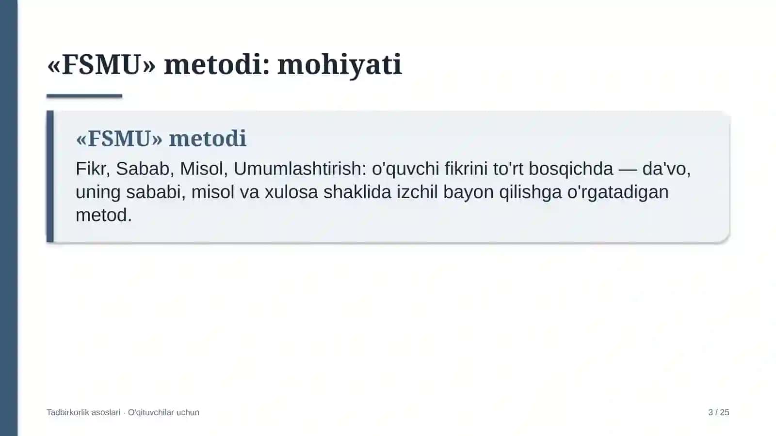 tadbirkorlik asoslari darslarida fsmu metodidan foydalanish 6931 3