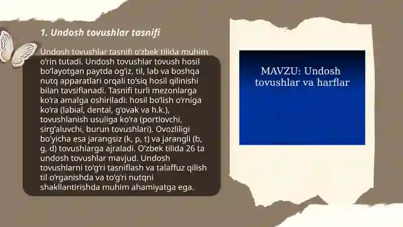 Undosh tovushlar tasnifi, tahlili va talaffuzi 3