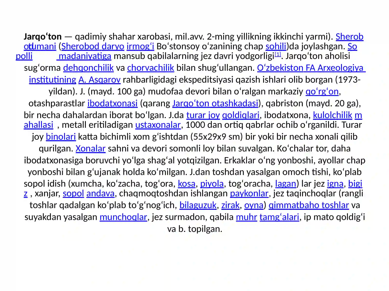 Jarqoʻtonning Arxeologik Yodgorligi 3