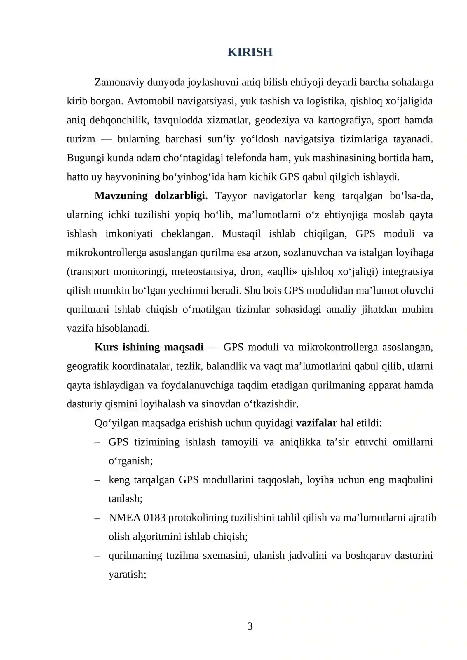 GPS MODULIDAN MA’LUMOTLARNI QABUL QILUVCHI QURILMANI ISHLAB CHIQISH 3