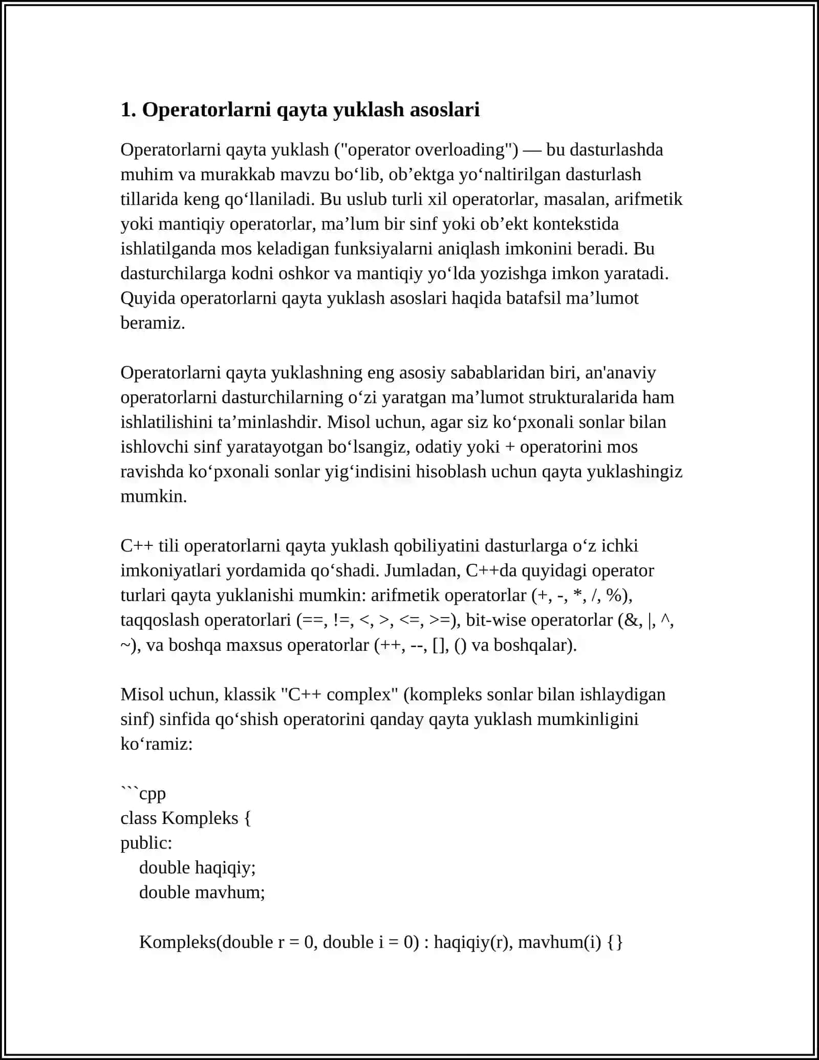 SINFLARNI YARATISHDA OPERATORLARNI QAYTA YUKLASH MEXANIZMIDAN UNUMLI FOYDALANISH 3