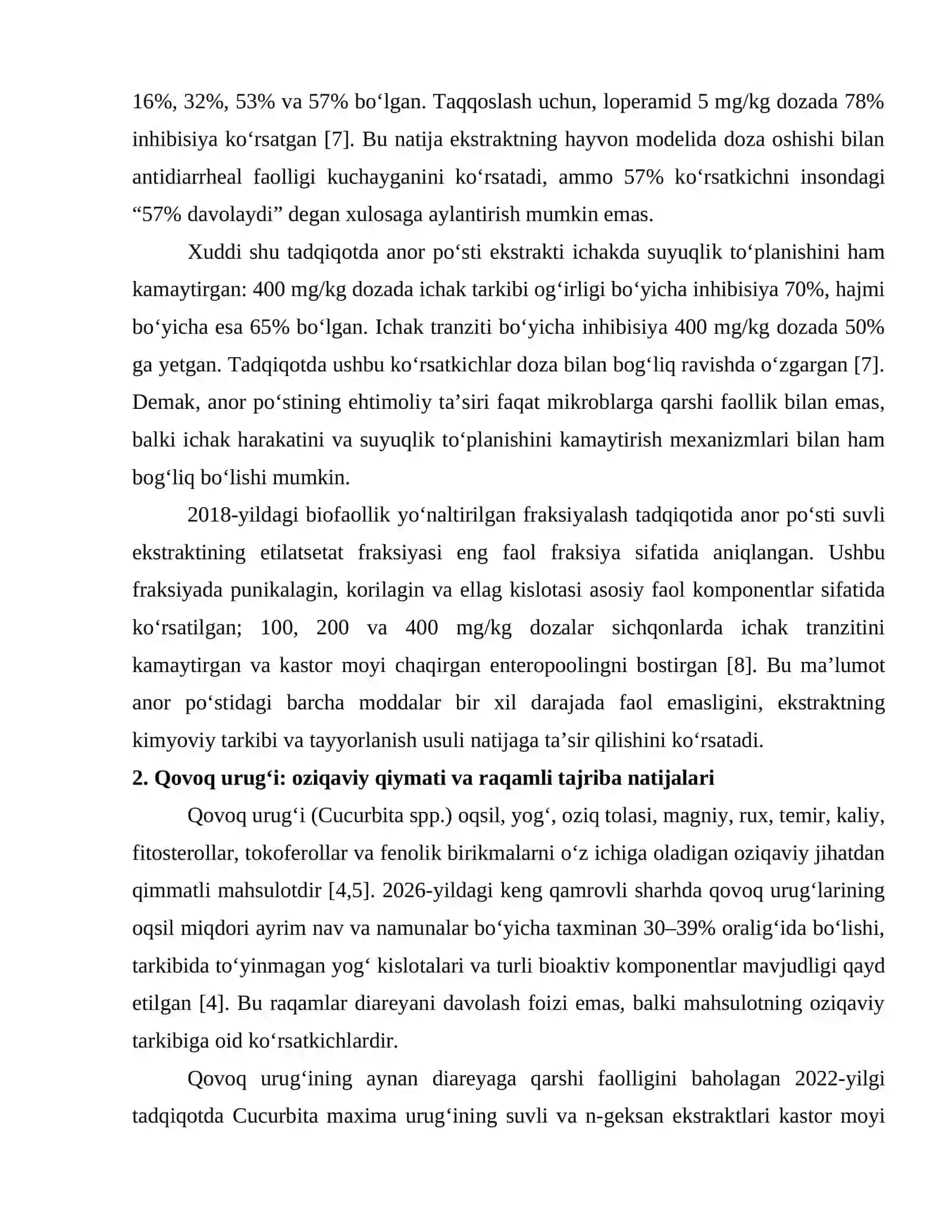 TABIIY MAHSULOTLAR ASOSIDA DIAREYANI DAVOLASH: ANOR PO‘STI, QOVOQ URUG‘I VA QALAMPIRMUNCHOQ MISOLIDA 3