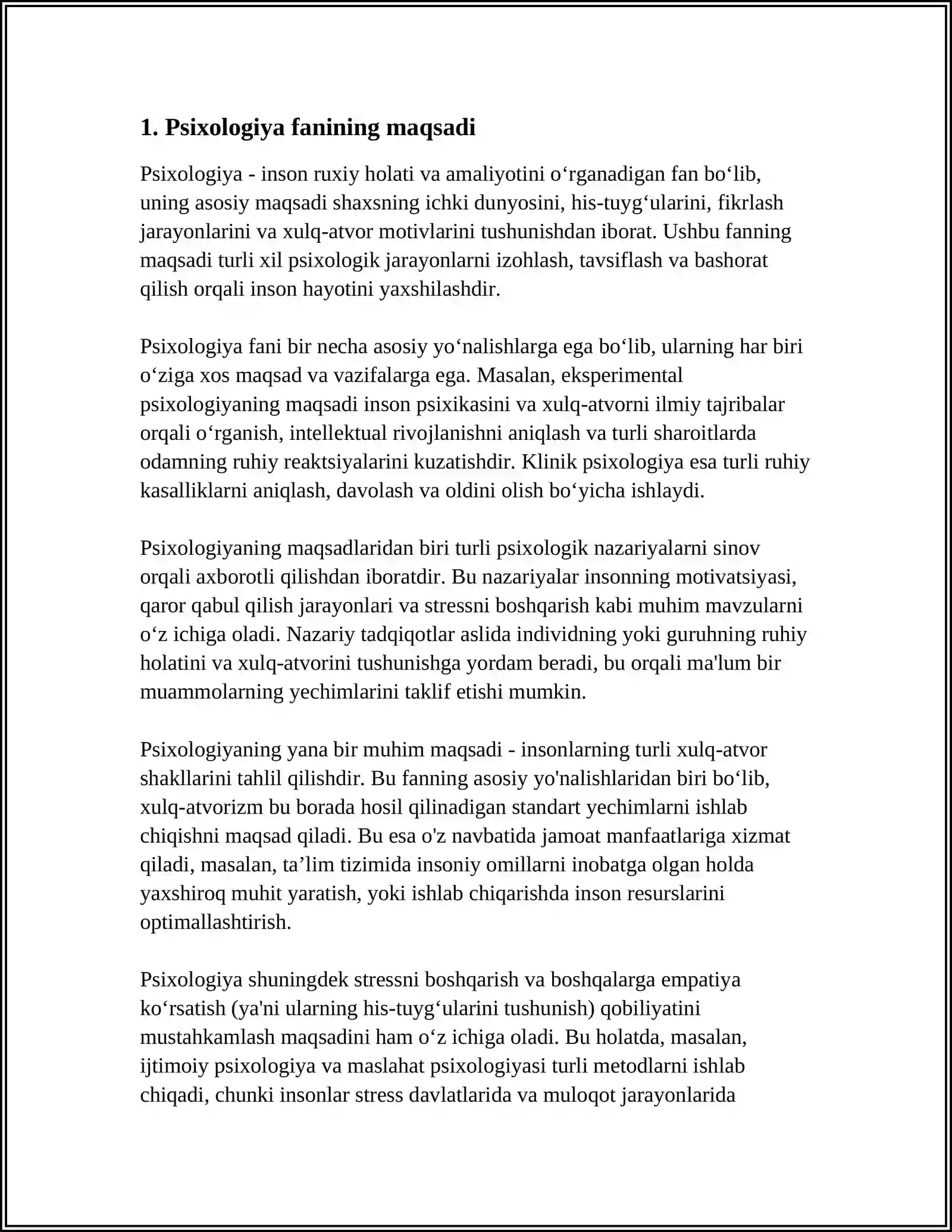 PSIXOLOGIYA FANINING MAQSADI VA VAZIFALARI ONG HAQIDA TUSHUNCHA VA UNING HOSSALARI 3