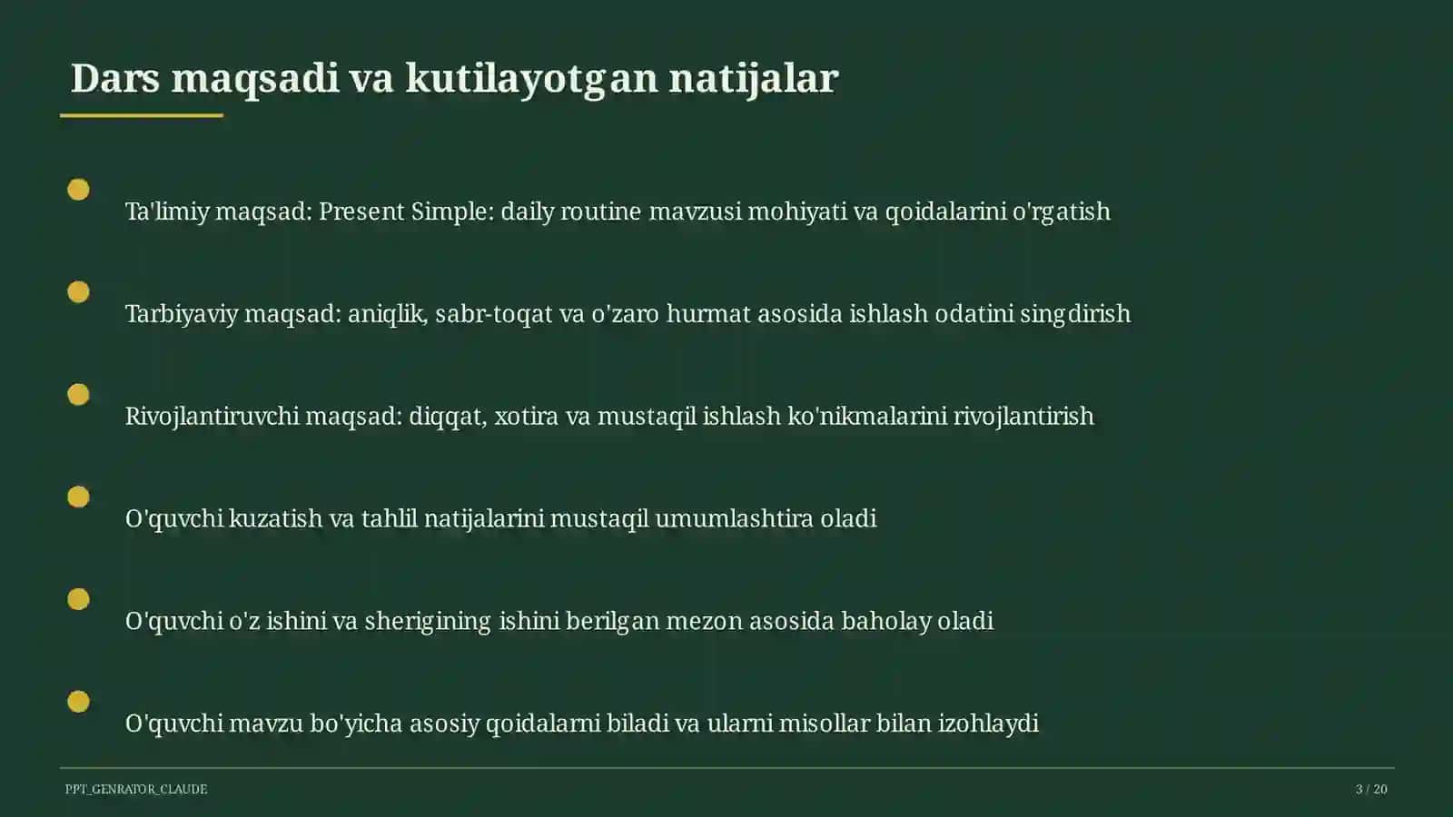 Present Simple: daily routine (3-sinf) 3