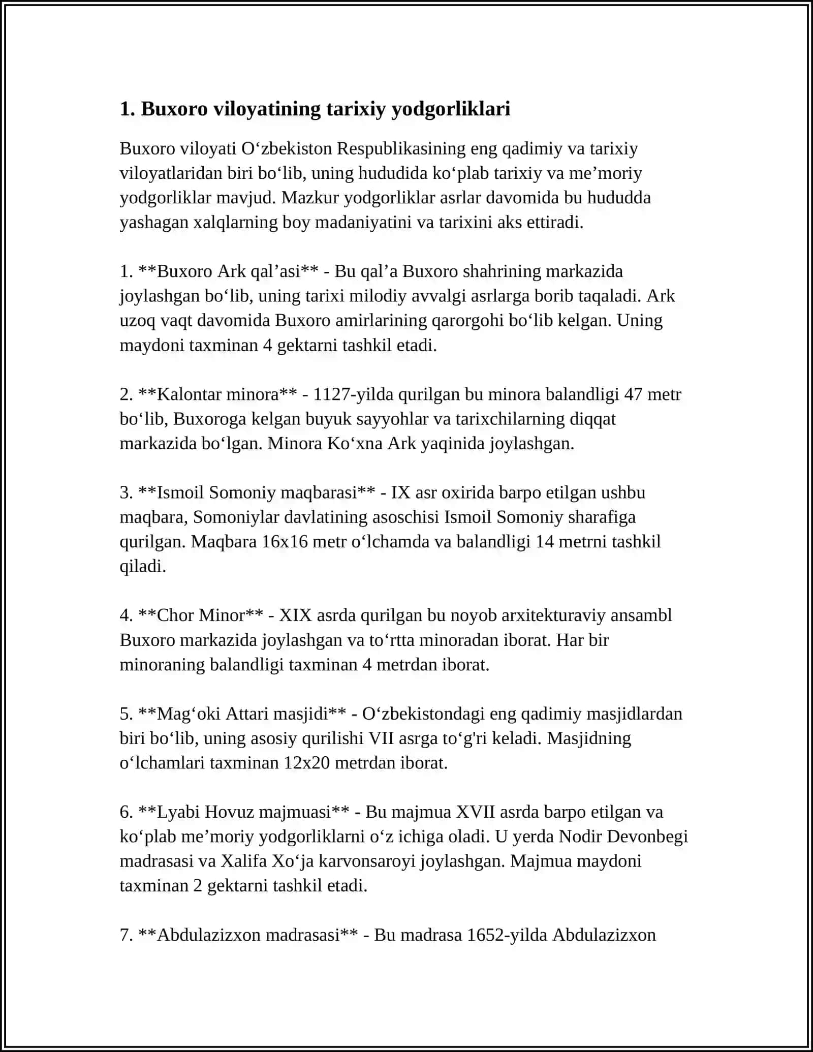 MUSTAQIL ISH Mavzu: BUXORO VILOYATIDA ICHKI TURIZMNI RIVOJLANTIRISH 3