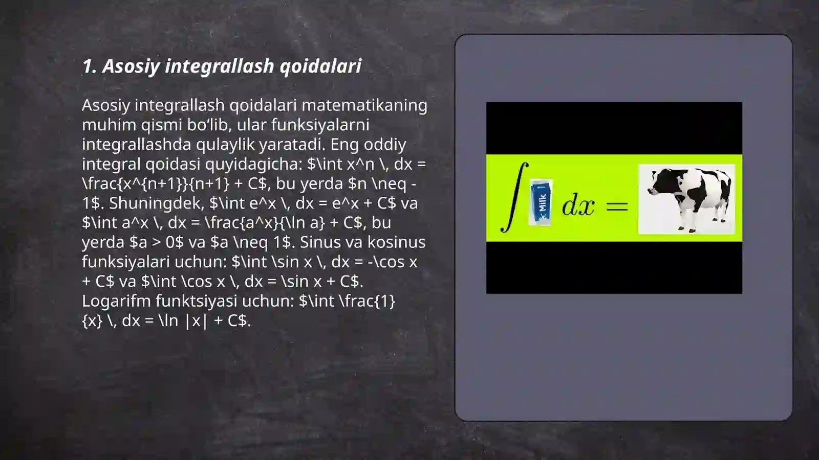 Asosiy integrallash qoidalari 3