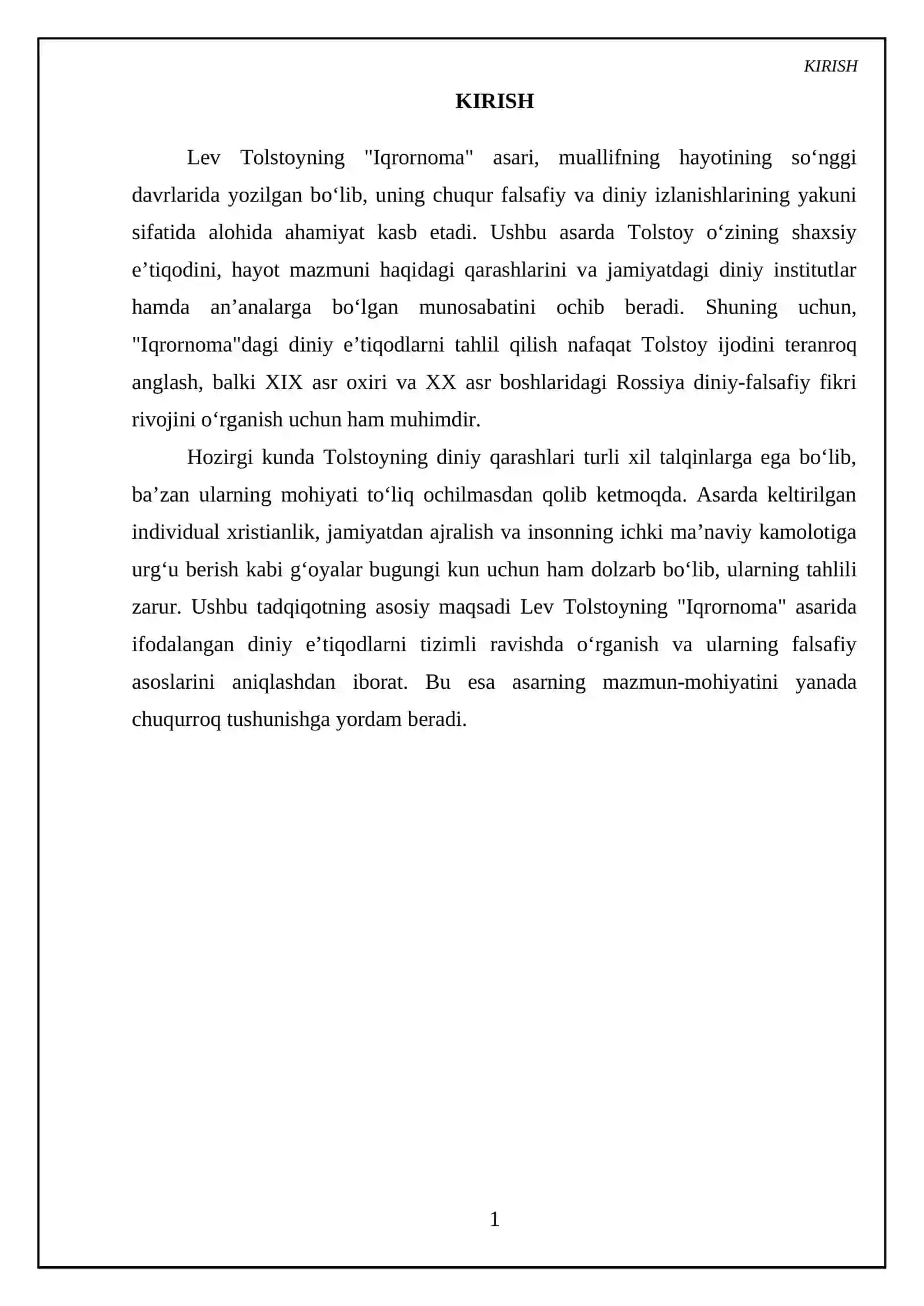 Lev Tolstoyning “Iqrornoma” asaridagi diniy e’tiqodlarni tahlil etish 3