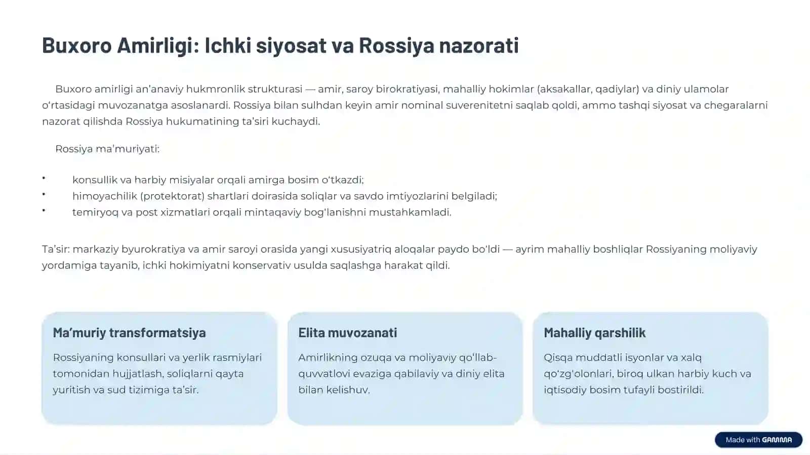Rossiya bosqichi arafasida Xonliklardagi Ichki Hokimiyat 3