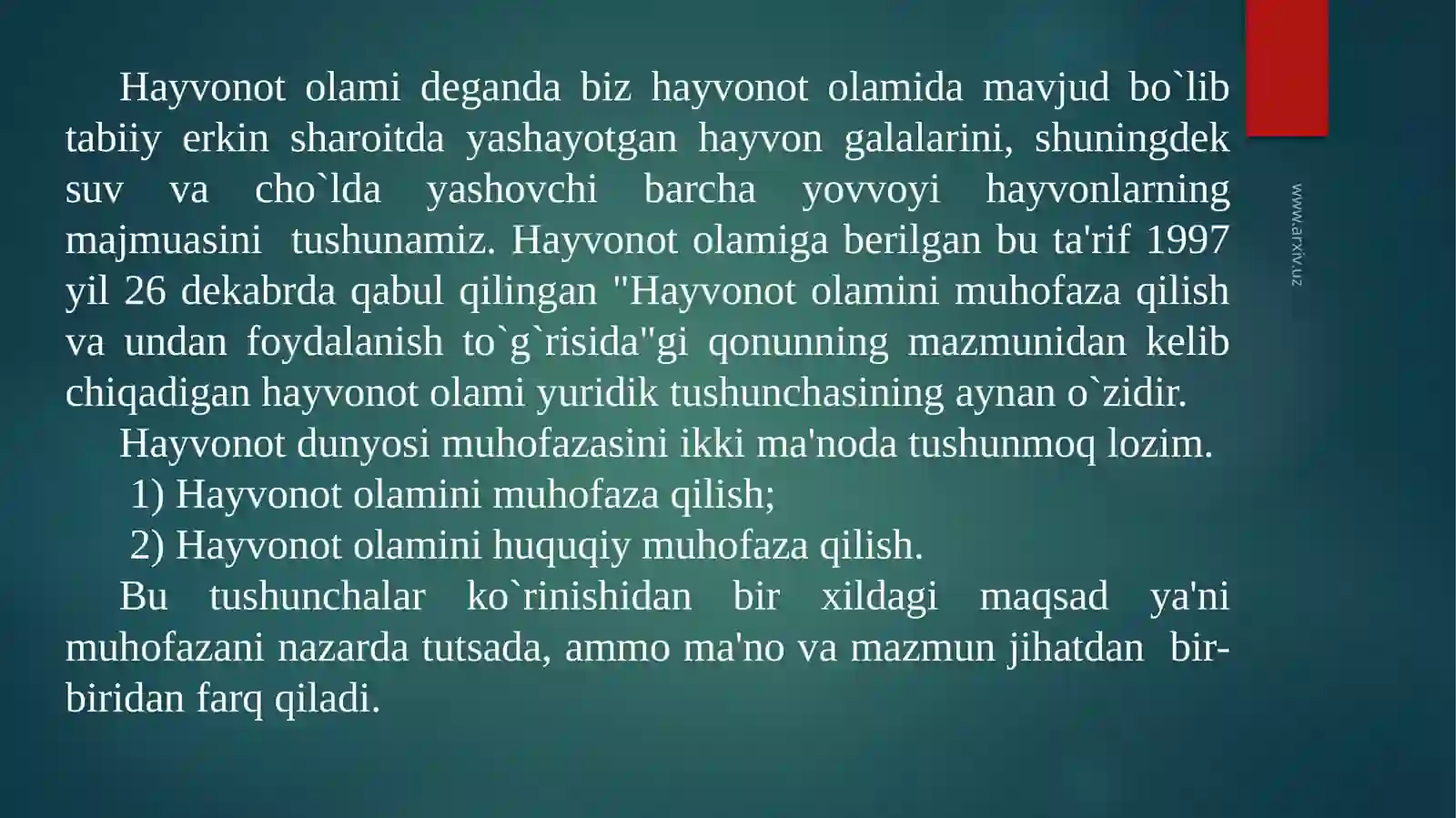 Hayvonot dunyosini muhofaza qilish yo'llari 3