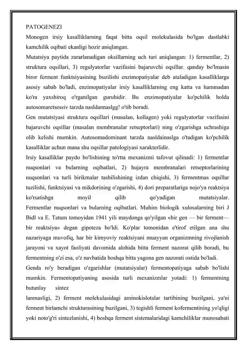 INSONDA GENLAR TUZILISHI VA VAZIFALARI. MONOGEN KASALLIKLAR 3