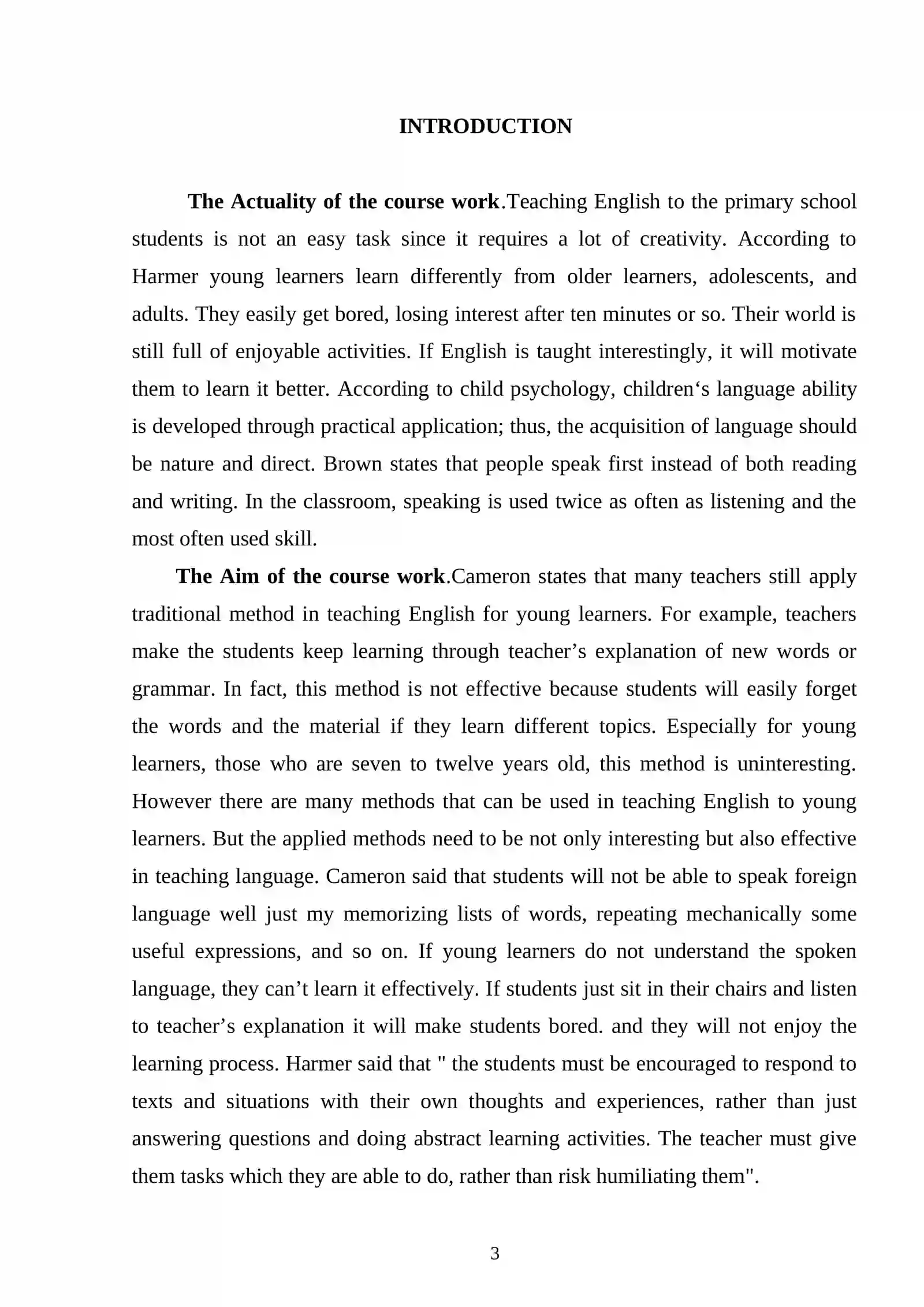 Course Work on Total Physical Response in Teaching Foreign Language in Primary Classes 3