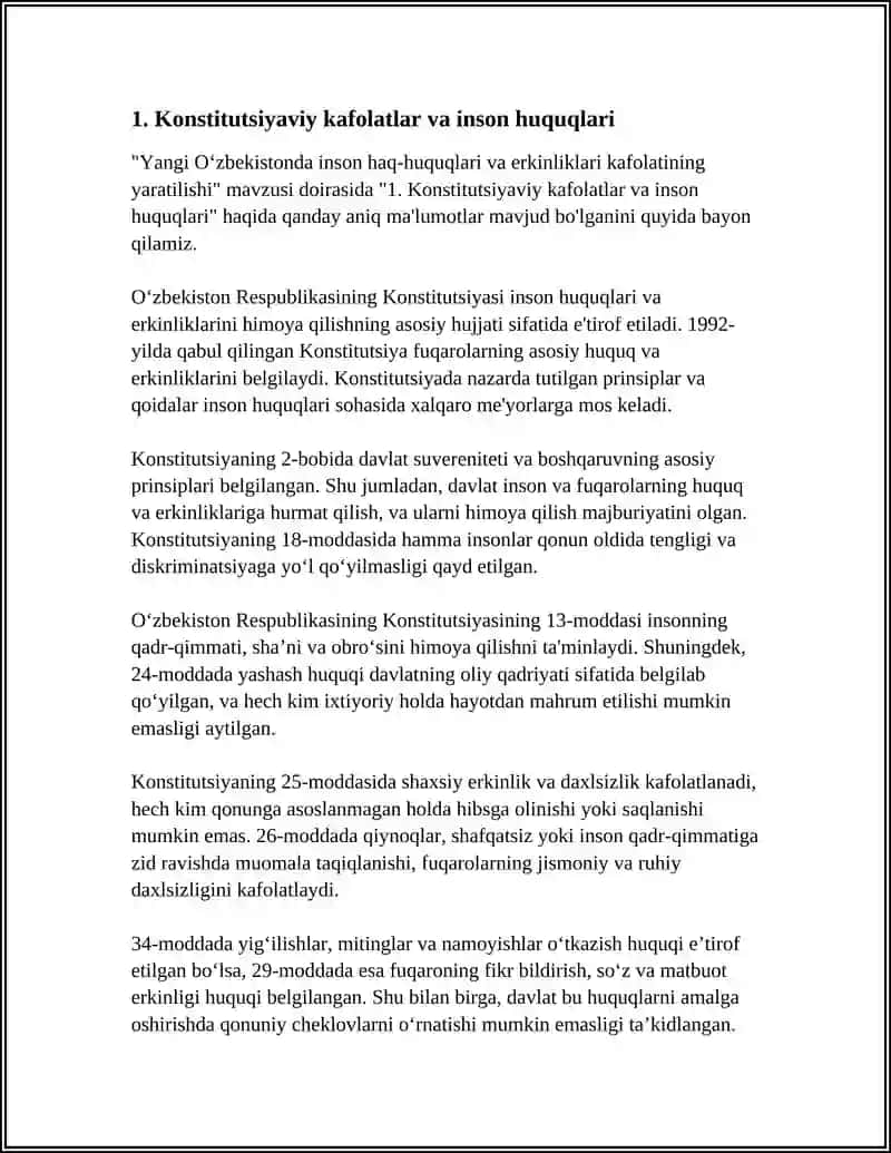 YANGI O‘ZBEKISTONDA INSON HAQ-HUQUQLARI VA ERKINLIKLARI KAFOLATINING YARATILISHI 3