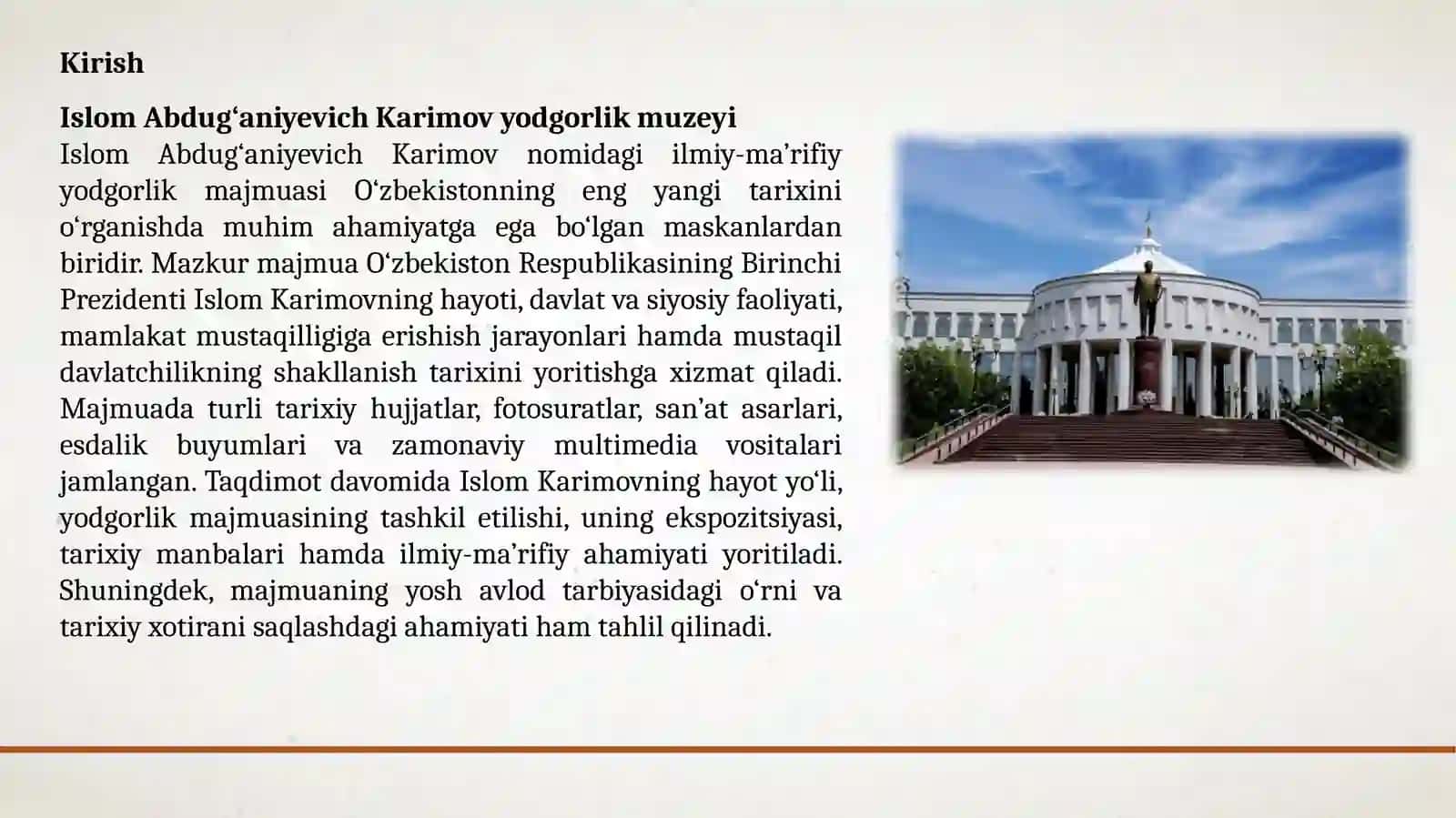 Islom Abdug‘aniyevich Karimovning o‘dgorlik muzeyi 3