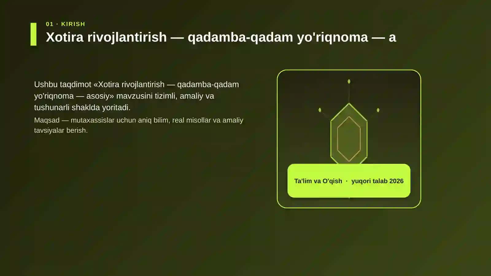 Xotira rivojlantirish — qadamba-qadam yo'riqnoma — asosiy 3