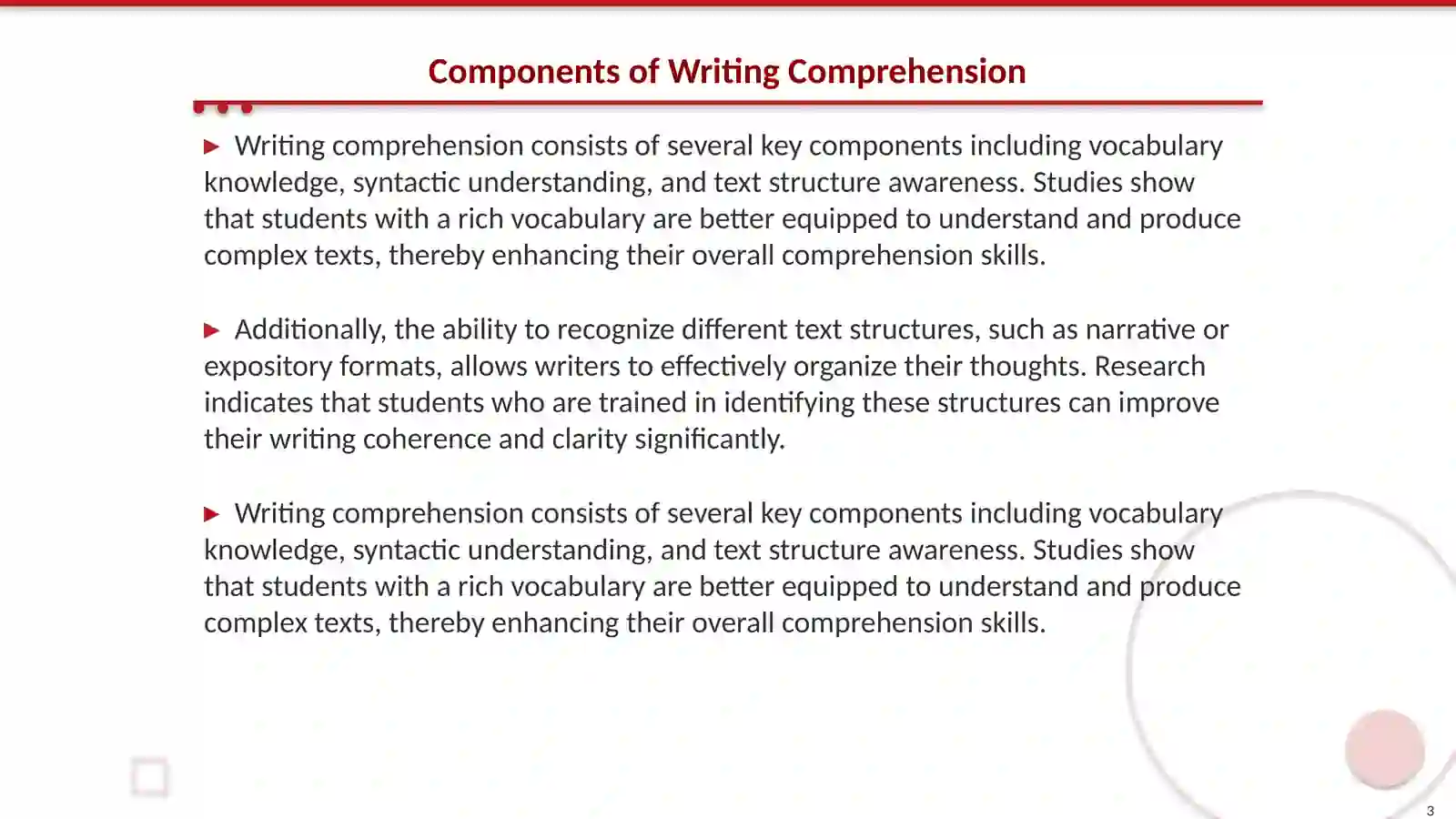 Writing comprehension 3