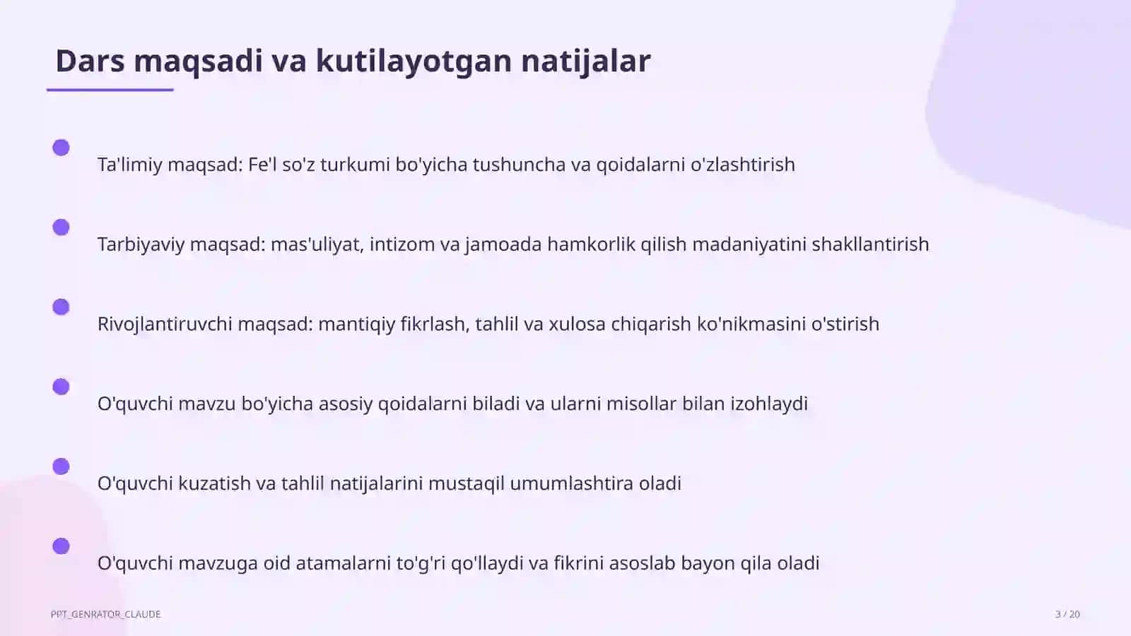 Fe'l so'z turkumi (3-sinf) 3