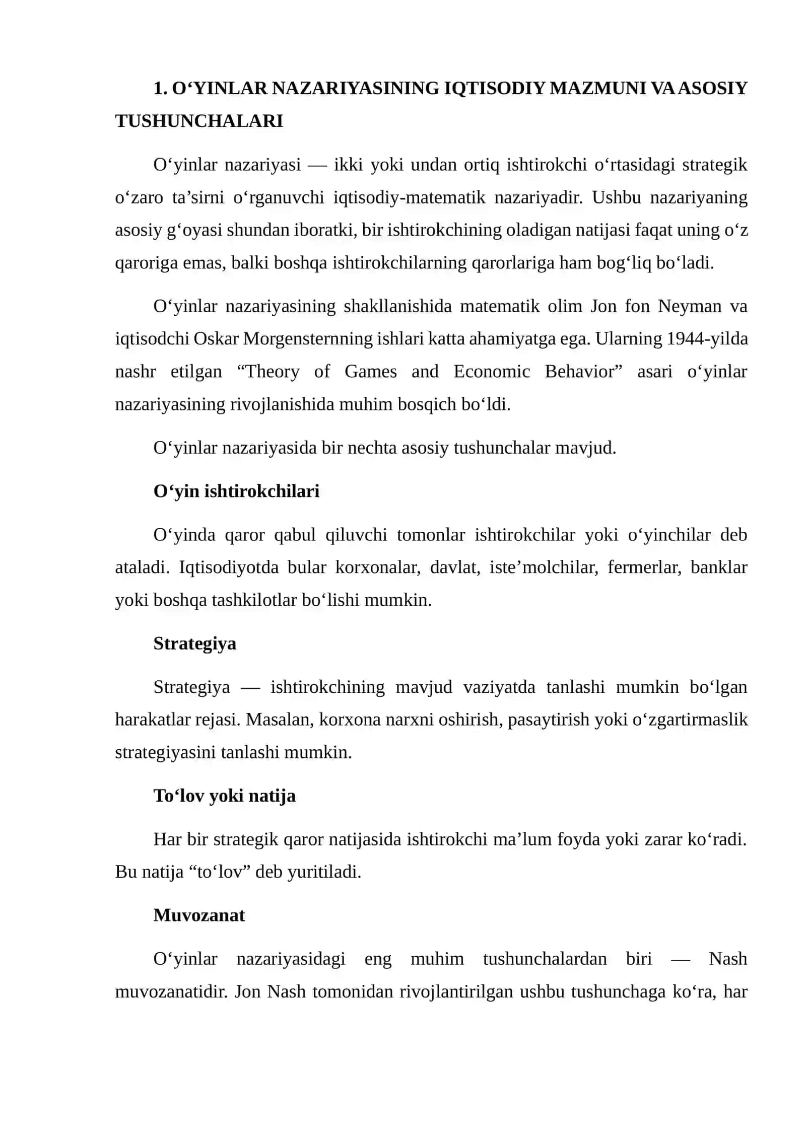 RIVOJLANISH IQTISODIYOTIDA O‘YINLAR NAZARIYASINING QO‘LLANILISHIGA OID AMALIY MISOLLARNI O‘RGANISH 3