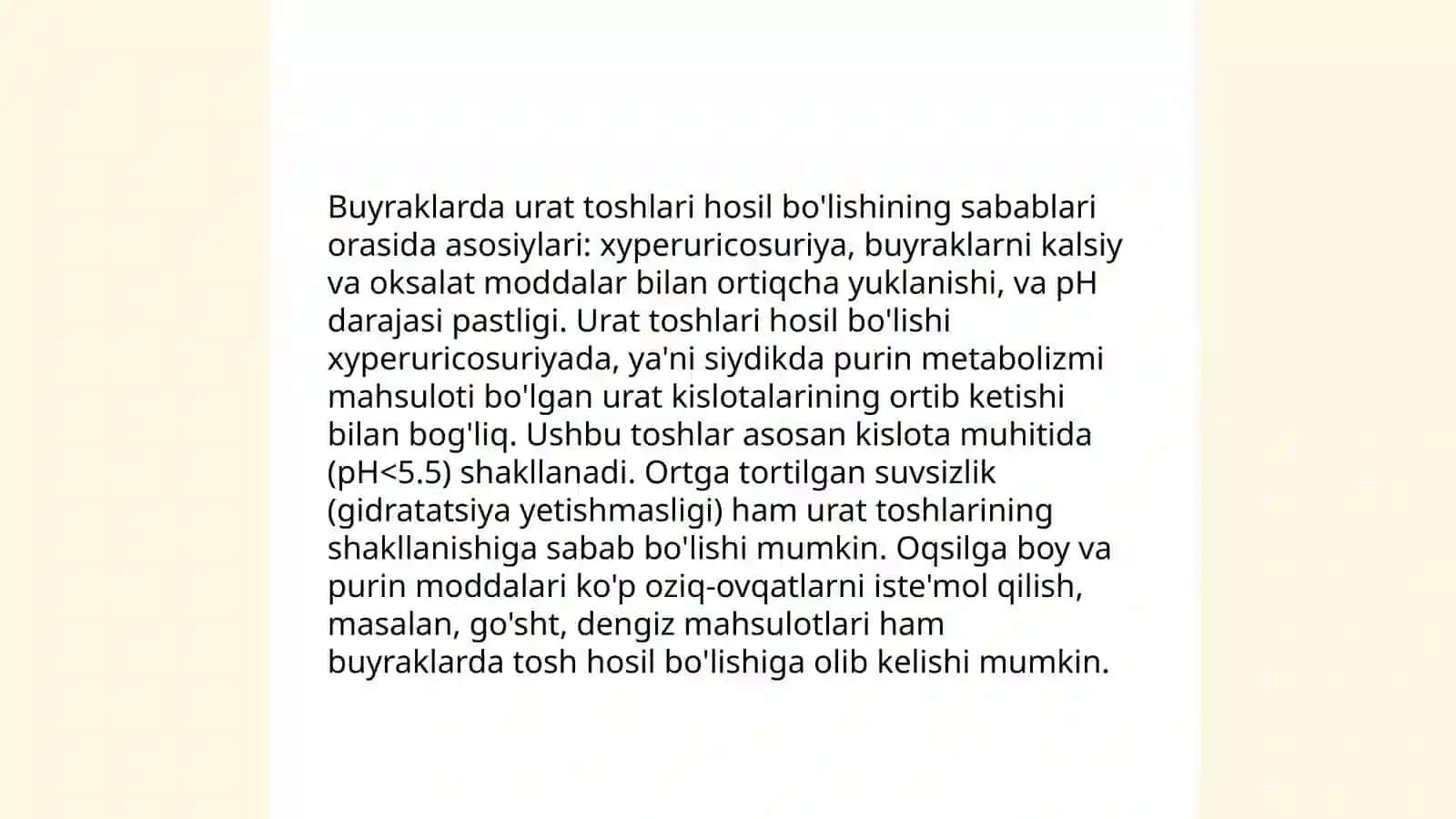 Buyraklarda urat toshlarini hosil bo‘lishi va davolash yo‘llari 3