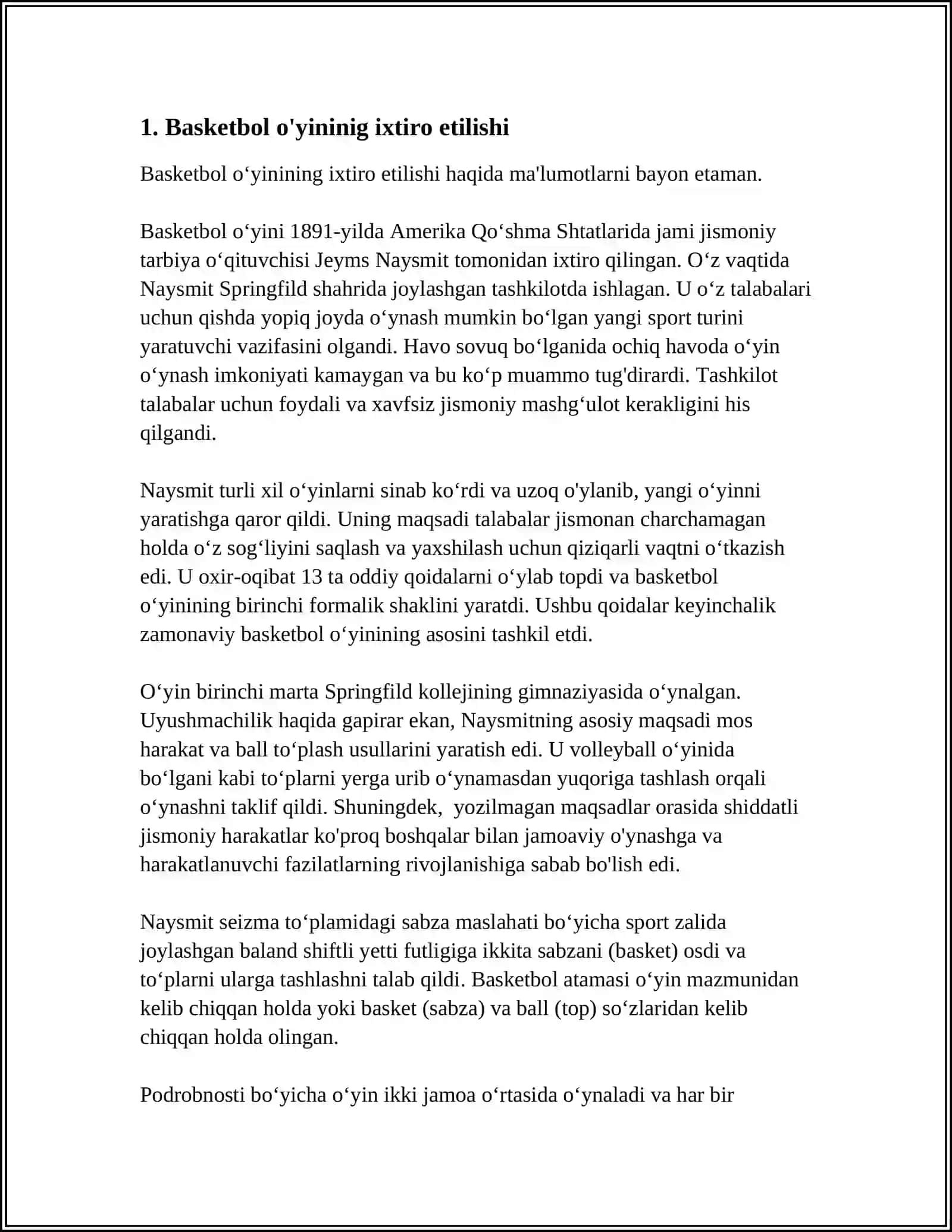 BASKETBOL O‘YININING KELIB CHIQISH TARIXI 3