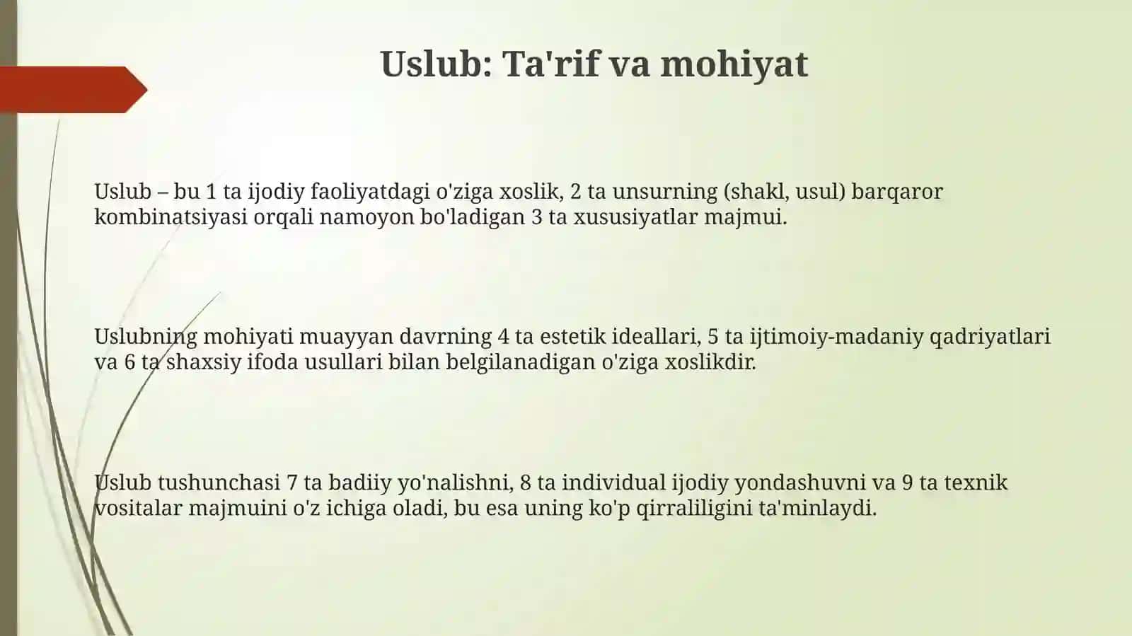 Uslublarning shakillanishi va taraqiyoti aks etgan manbalarni organish 3