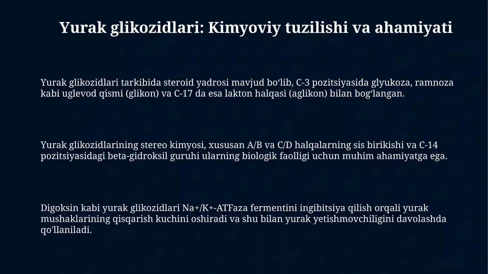 Yurak glikozidlarining kimyoviy tuzilishivaahamiyati 3