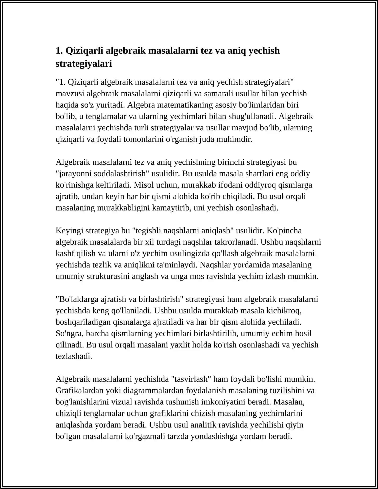 MATEMATIKADAN QIZIQARLI MASALARLAR YECHISH VA ULARDAN FOYDALANISH USULLARI 3