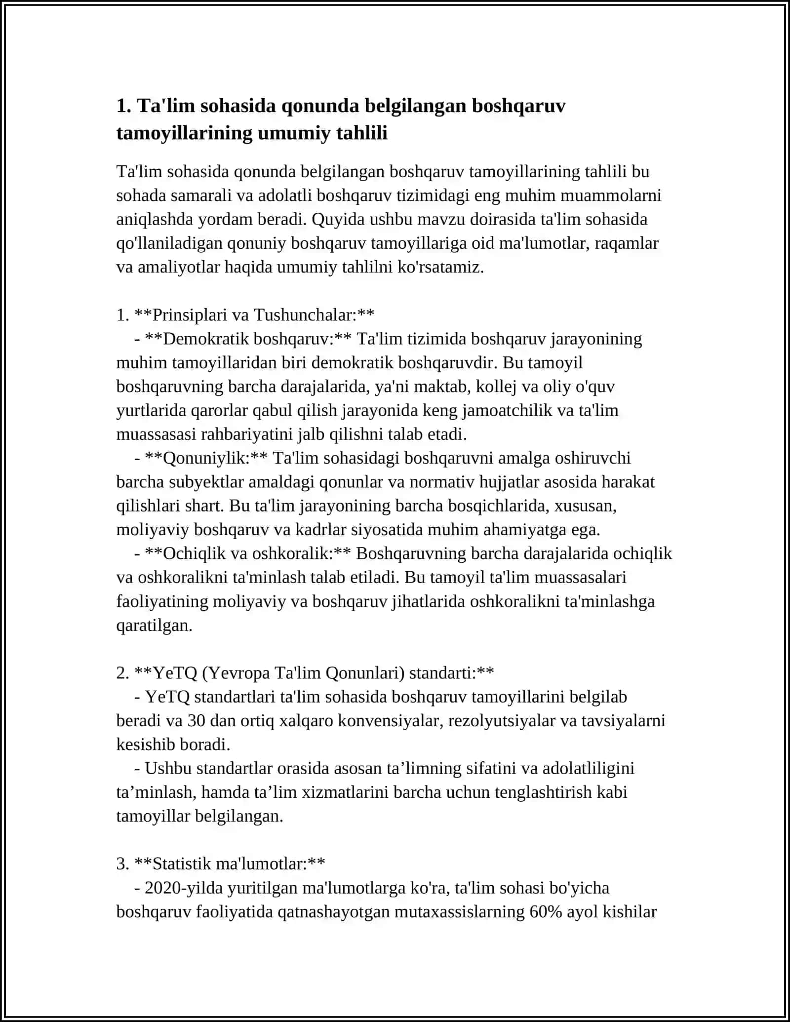 2.“TA’LIM TO‘G‘RISIDA” QONUNDA BELGILANGAN BOSHQARUV TAMOYILLARINI TAHLILI (REFERAT) 3