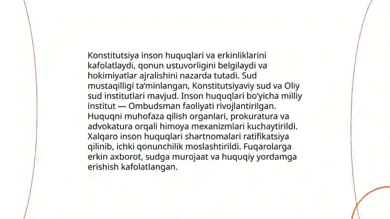 Yangi O'zbekistonda amalga inson haq-huquqlari va erkinliklari kafolatining yaratilishi 3