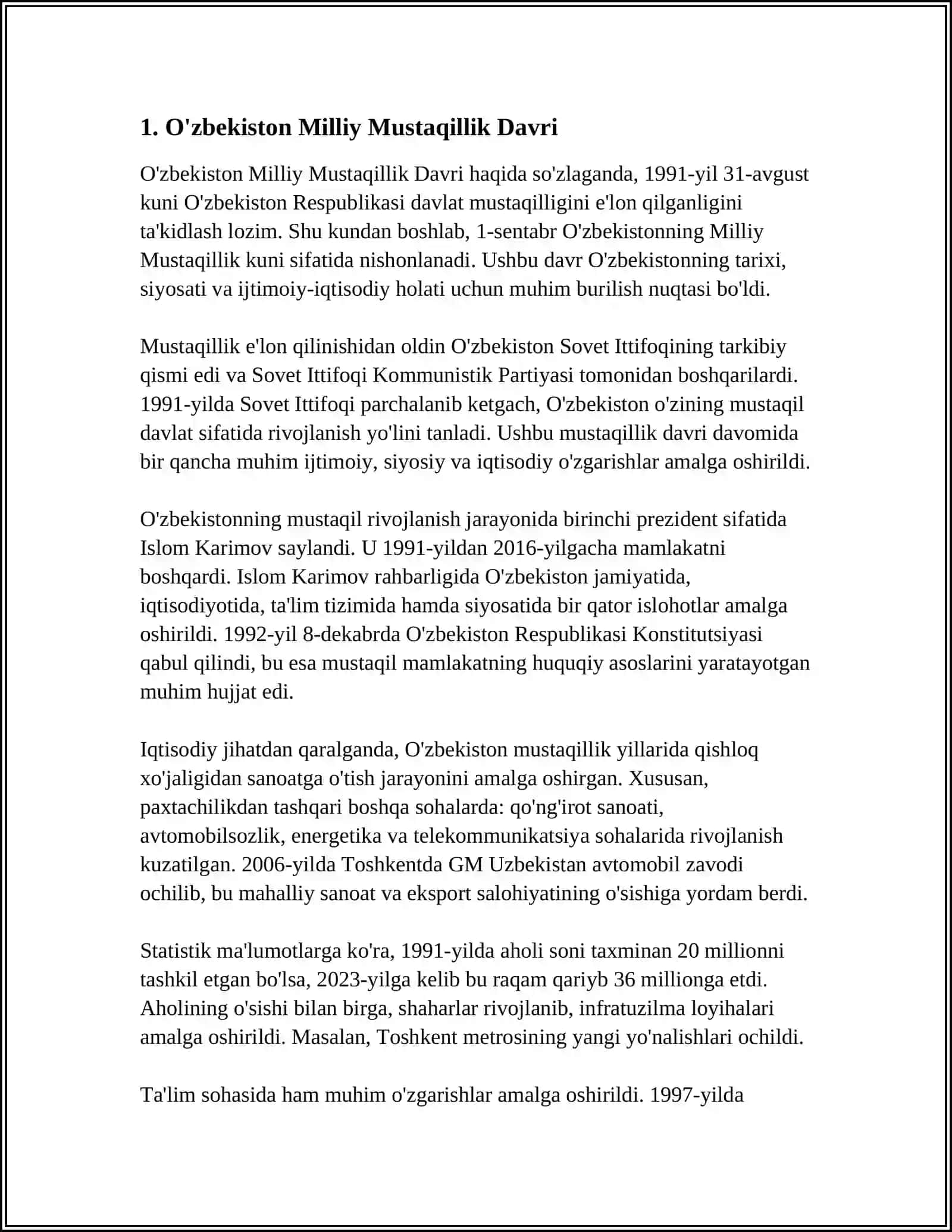 O'ZBEKISTONNING O'ZIGA XOS ISTIQLOL VA TARAQQIYOT YO'LI 3
