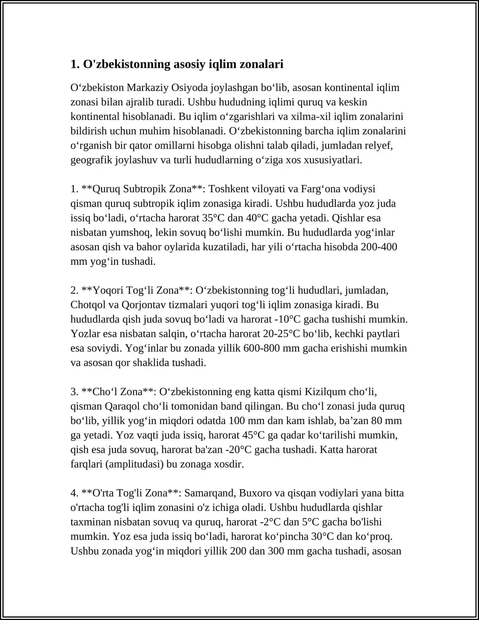O'ZBEKISTONNING IQLIM KARTASI 3